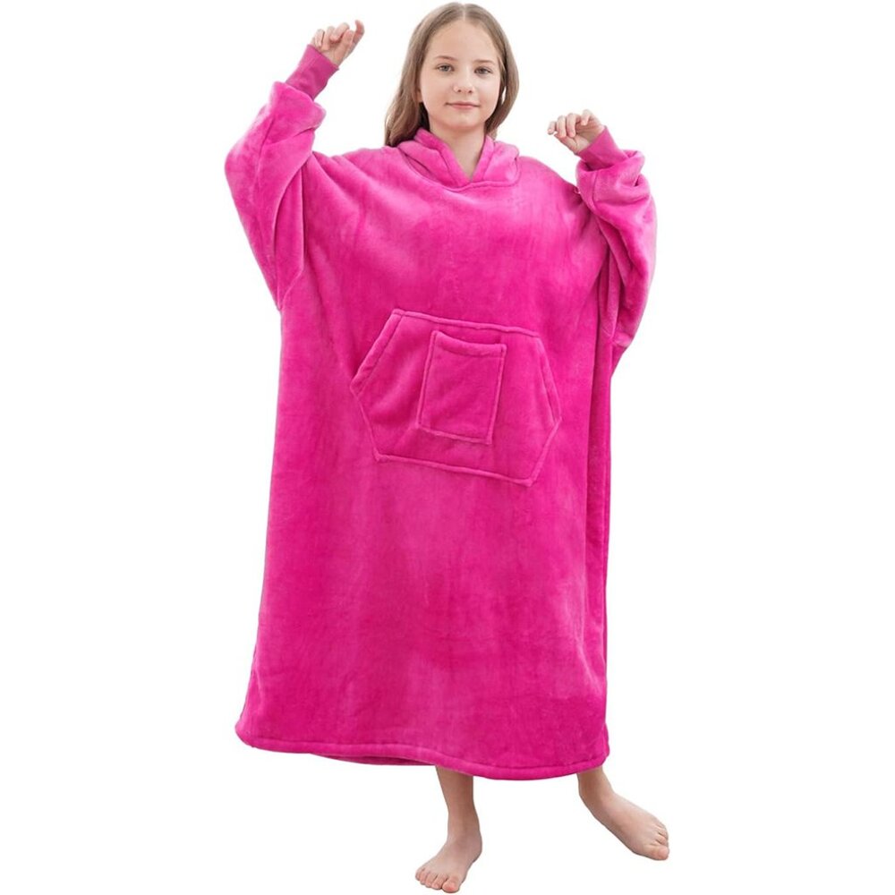 Pink Kids Oversized Hooded Fleece Pajama with Pocket